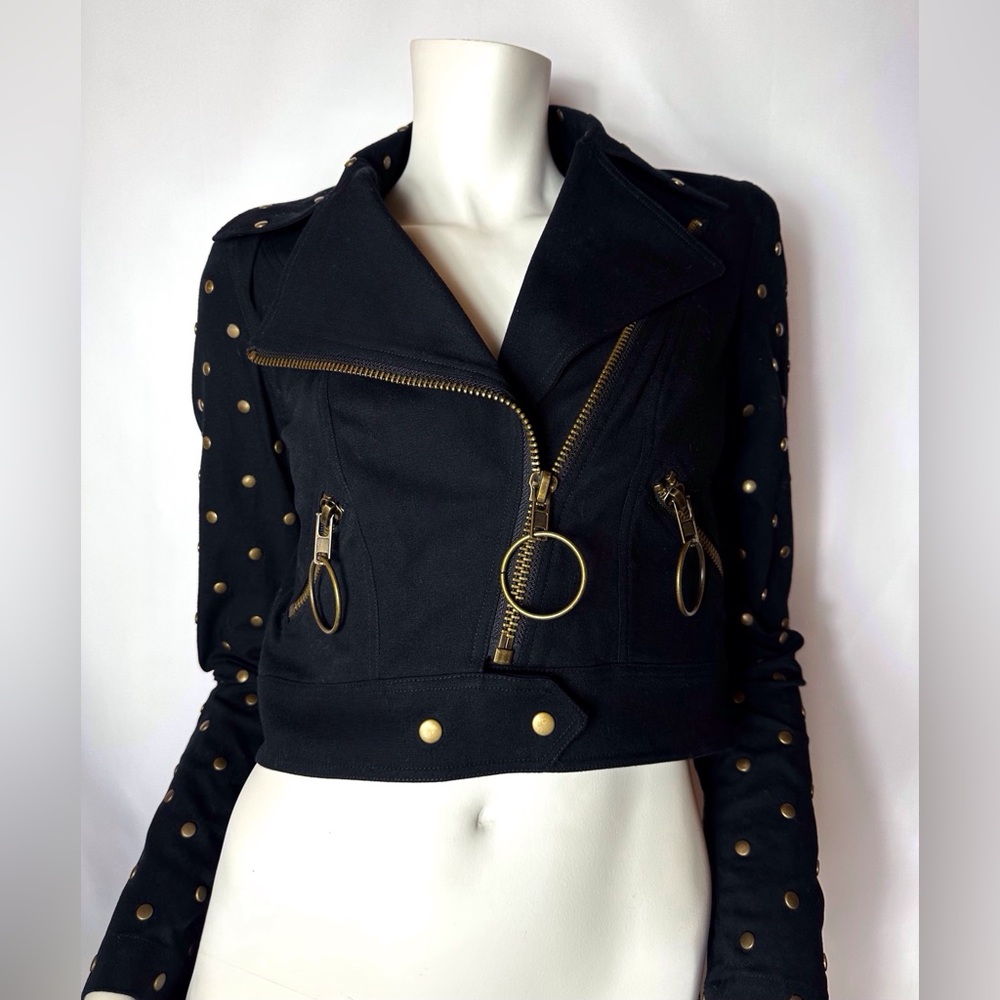 NWT Betsey Johnson Moto Jacket Size 2 Women Tiger Black Stretch Cotton Cropped